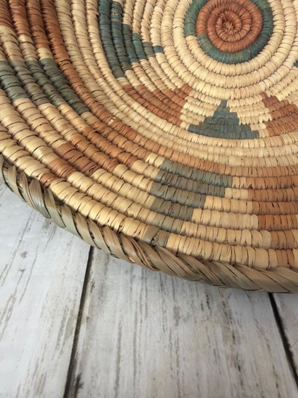 Vintage Southwestern Style Hand Woven Coiled Harvest Basket 14” Boho Cottagecore - Picture 6 of 12